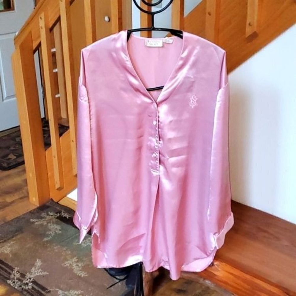 Victoria's Secret Vintage (Gold Label) Embroidered Long Sleeve Sz. M Pink Pajama